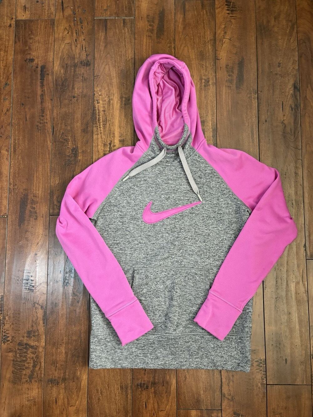 Nike Therma Fit Hoodie Womens M Pink Gray Training Sportswear Workout Retro